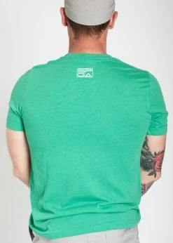 Stroke Play Golf Apparel Stroke Play Circle Men's T-Shirt -Golf Clubs Sales Store Stroke Play green circle tshirt t logo grey cotton poly back