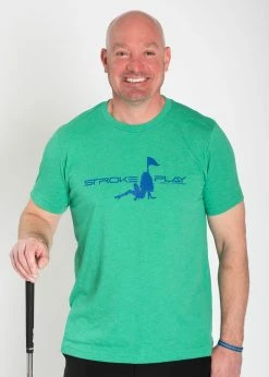 Stroke Play Golf Apparel Stroke Play Men's T-Shirt -Golf Clubs Sales Store Stroke Play logo tshirt t logo green front cotton poly